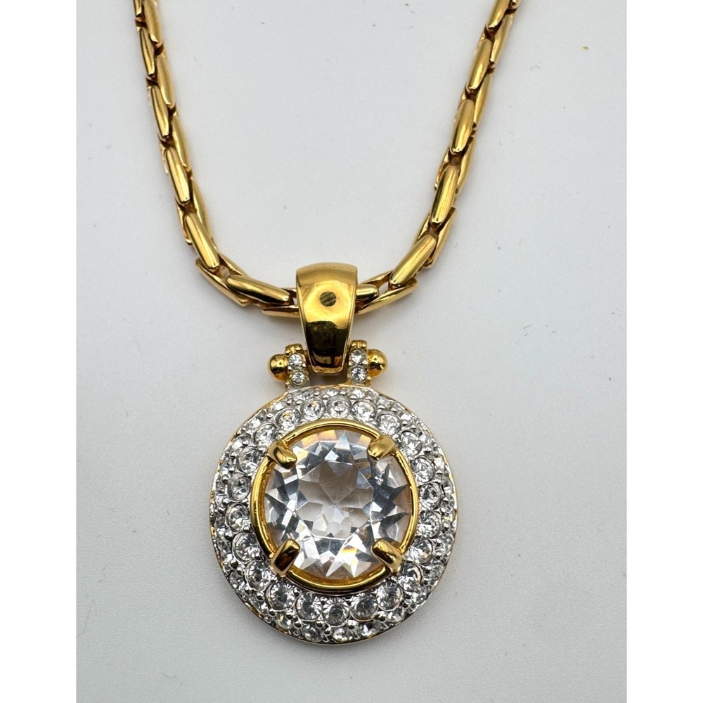 Vintage Swarovski Necklace Pendant Gold Tone Large Round